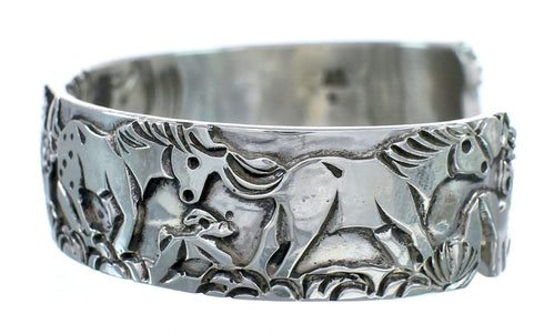 Navajo Sterling Silver Horse Story Teller Cuff Bracelet KX121344